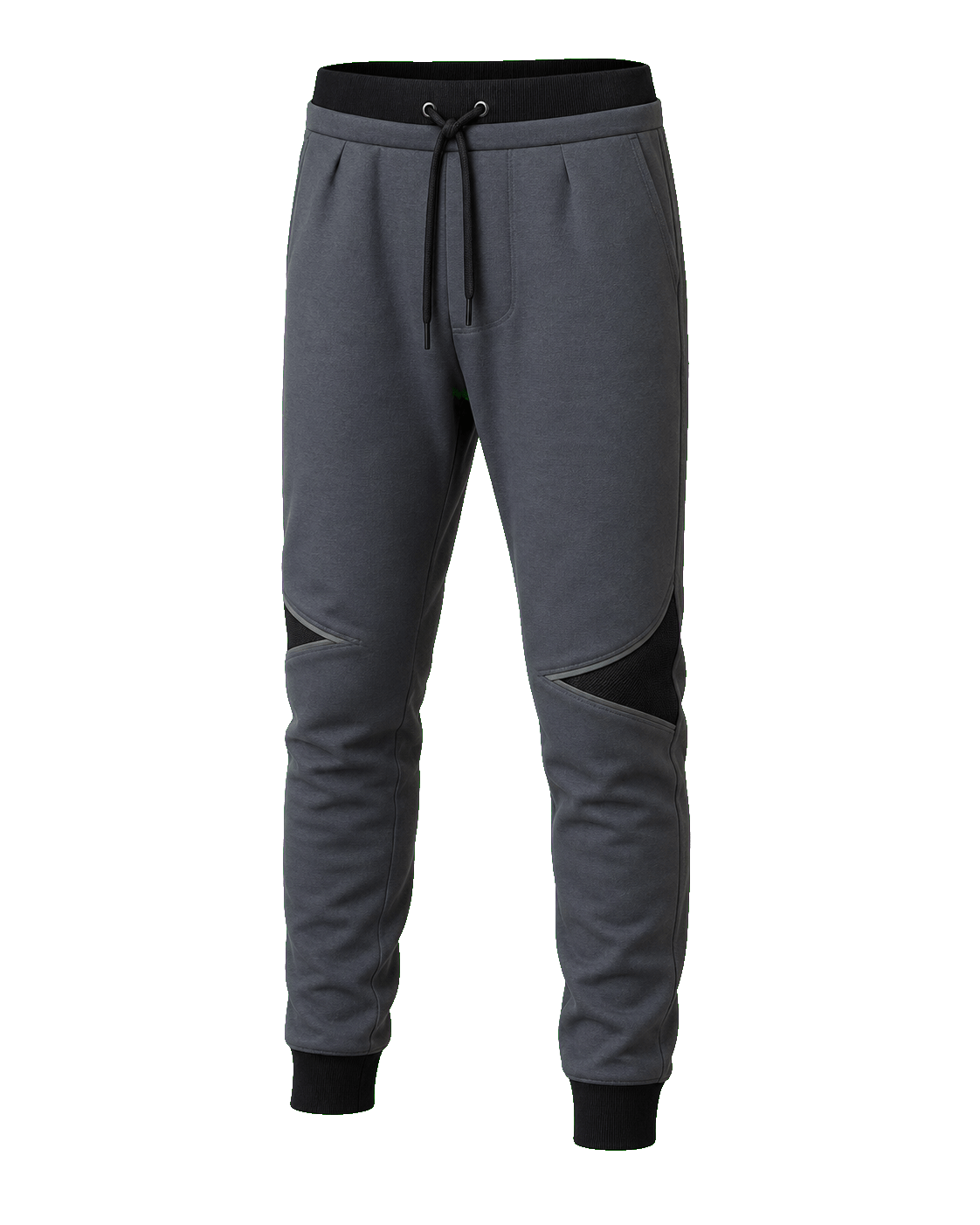 Hochwertige graue Hose mit dunklem Bund und Druckflaeche