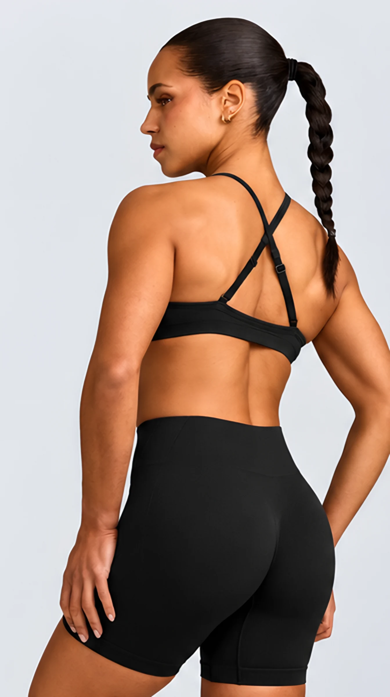 Classy Strappy Sports Bra, worn, back with crossed straps