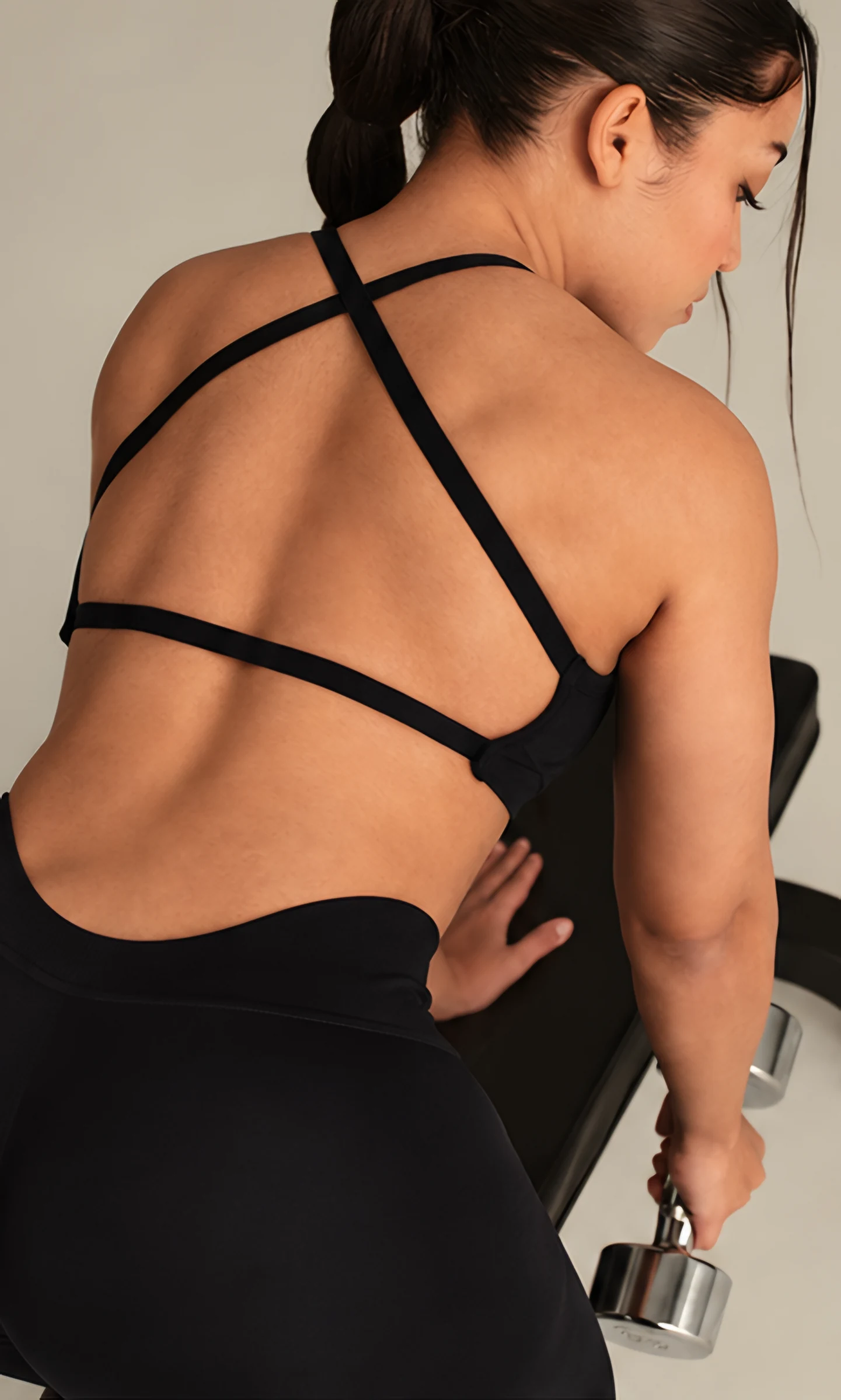 Classy Cross Back Bra, worn, dumbbell row