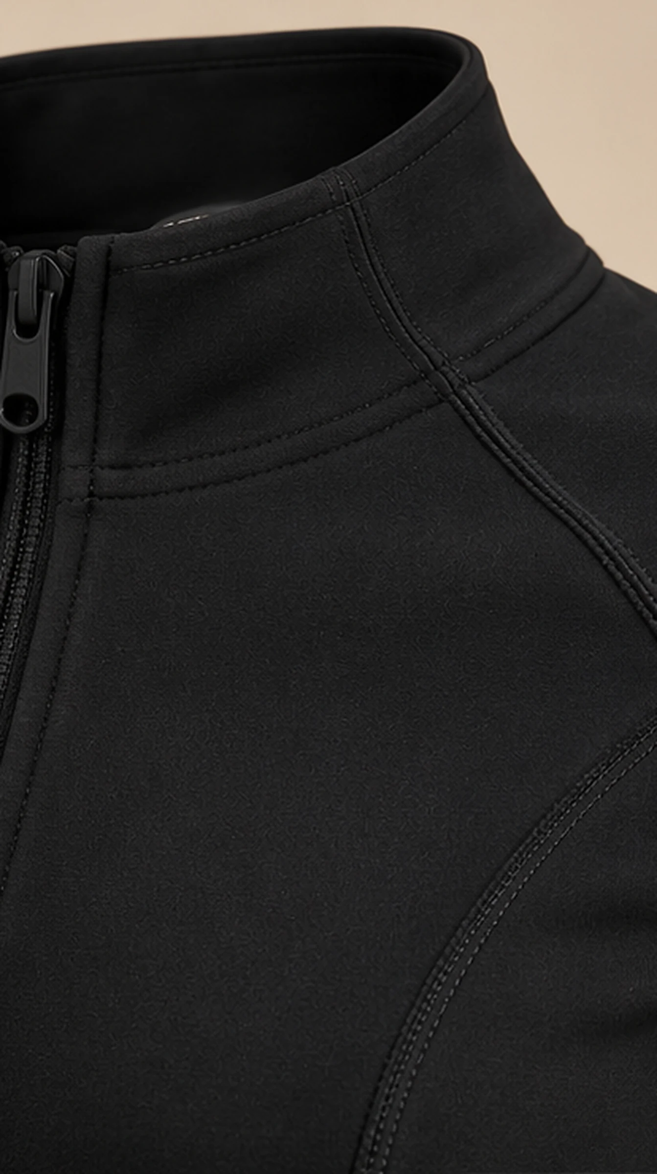 Classy Long Sleeve Zip Through Jacket, close-up of the stand collar and the zip