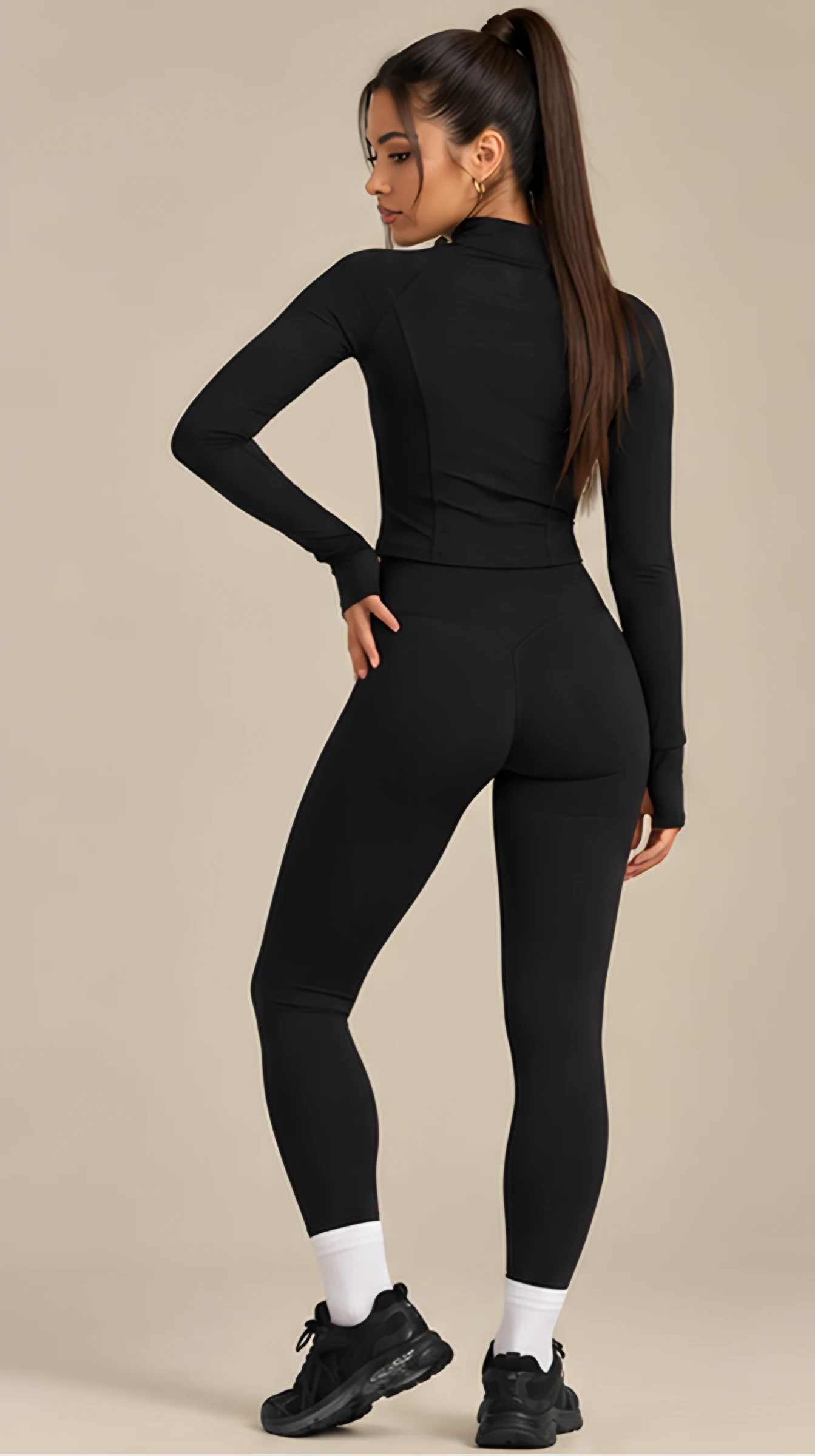 Classy Long Sleeve Zip Through Jacket, worn, back, full length