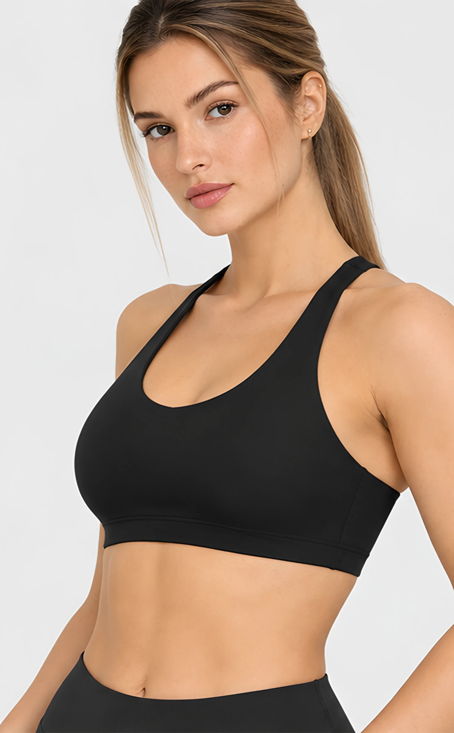 Classy Soft Sports Bra, worn, three-quarter view