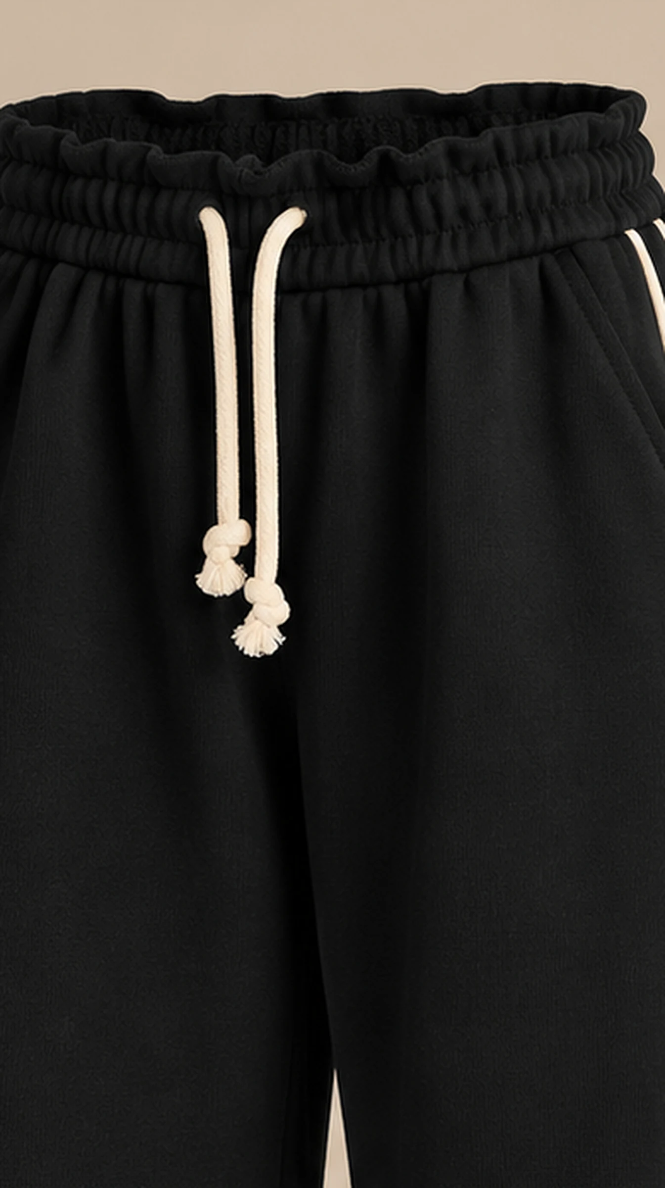 Classy Straight Leg Joggers, close-up of the gathered waistband and the drawstring