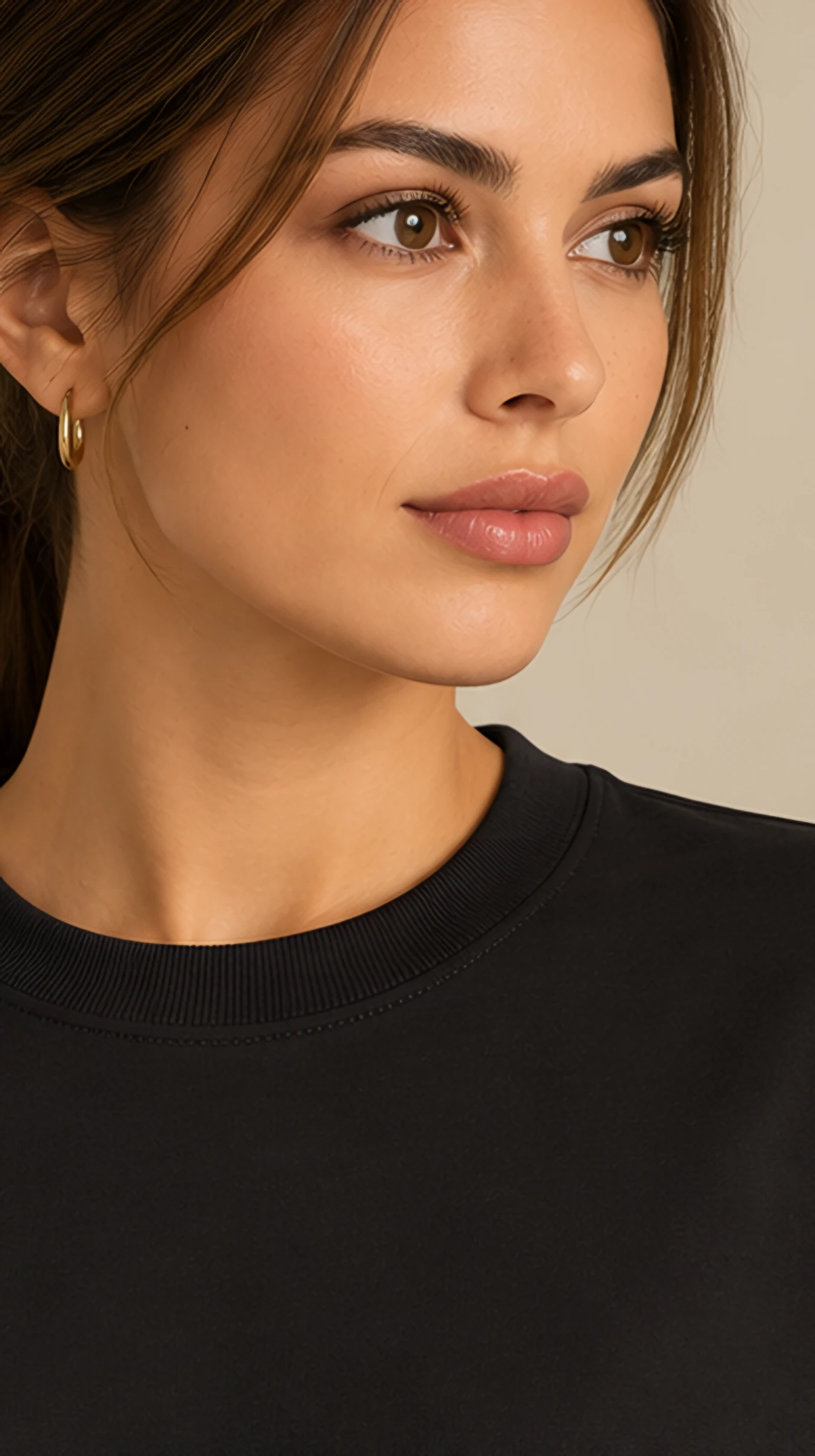 Classy Training T-Shirt, worn, close-up of the ribbed crew neck