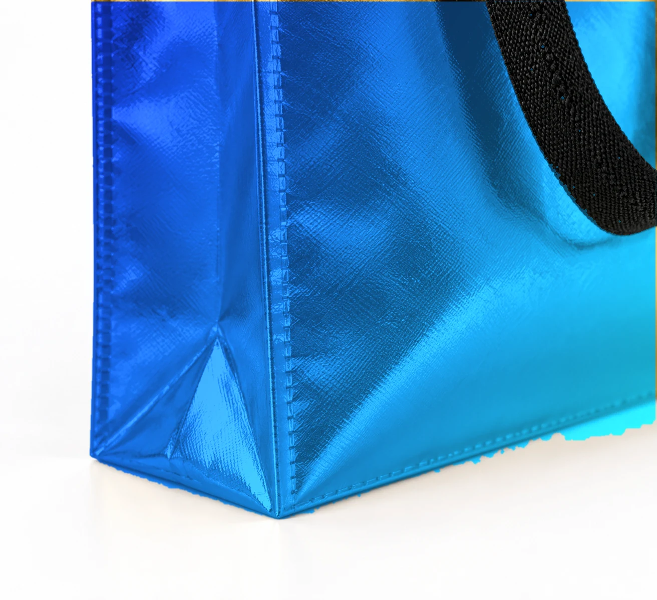 Coated bag, gusset close-up – Blue–Cyan shade