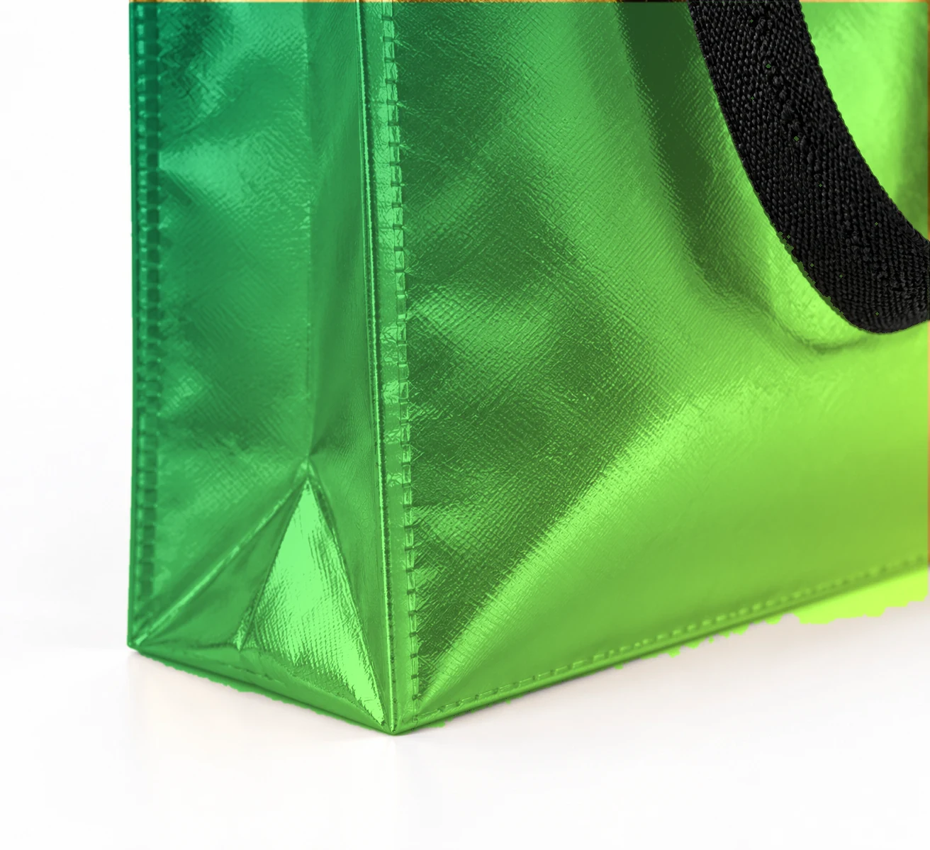 Coated bag, gusset close-up – Emerald–Lime shade