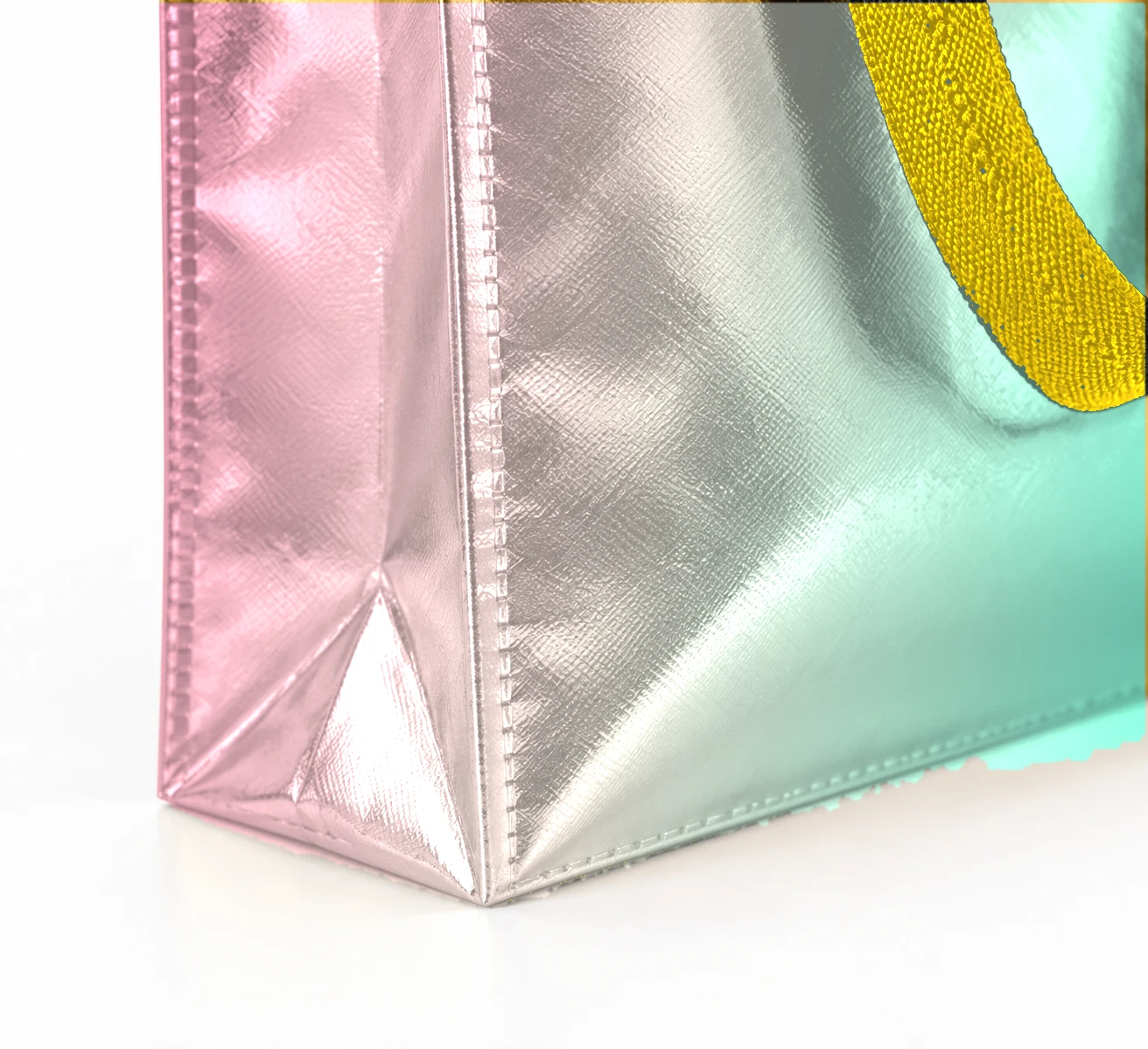 Coated bag, gusset close-up – Pink–Mint shade