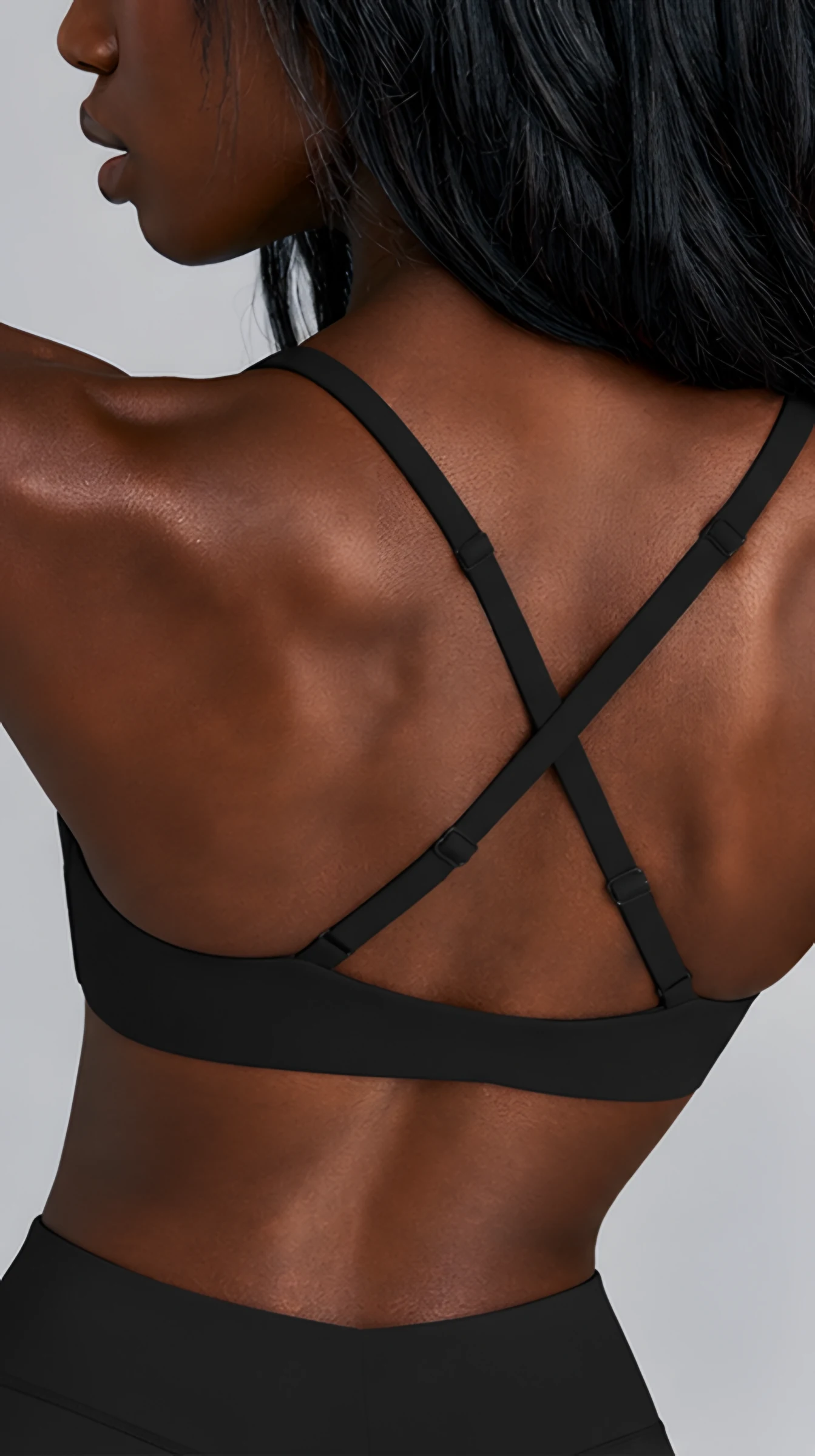 Classy Everyday CrossOver Bralette, worn, close-up of the crossed straps on the back