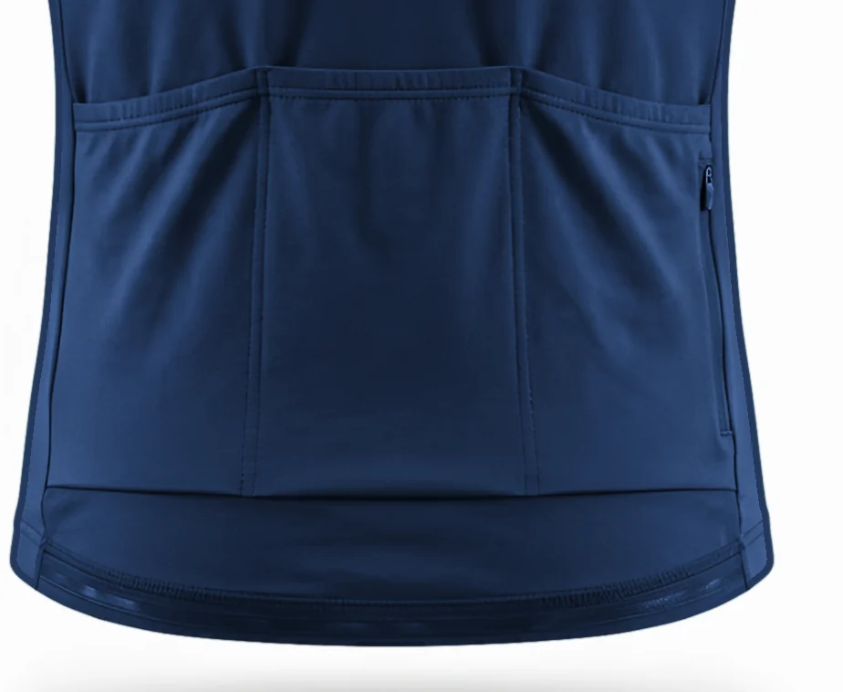 Back of the jersey: three rear pockets side by side, a small zipped pocket on the right and the hem band below