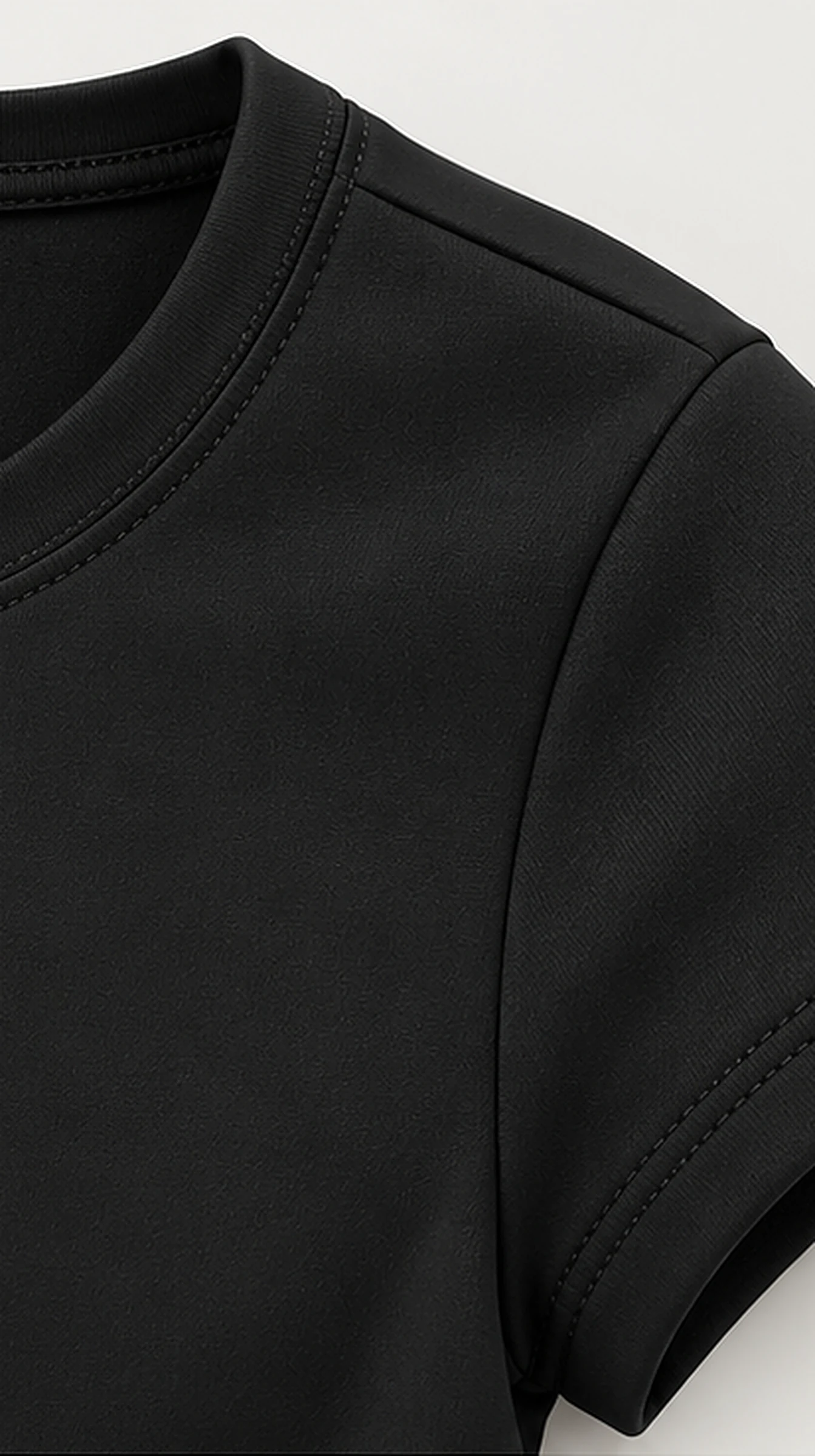 Classy Soft Mid Short Sleeve T-Shirt, close-up of the crew neck and shoulder seam