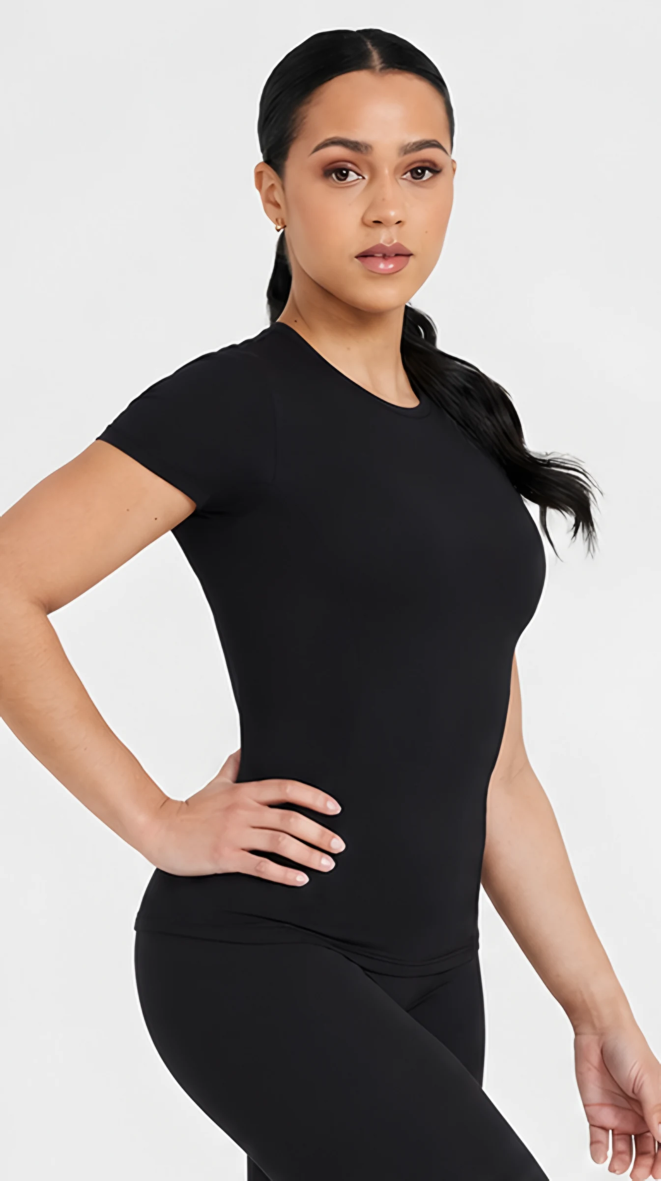 Classy Soft Short Sleeve T-Shirt, worn, hand on hip