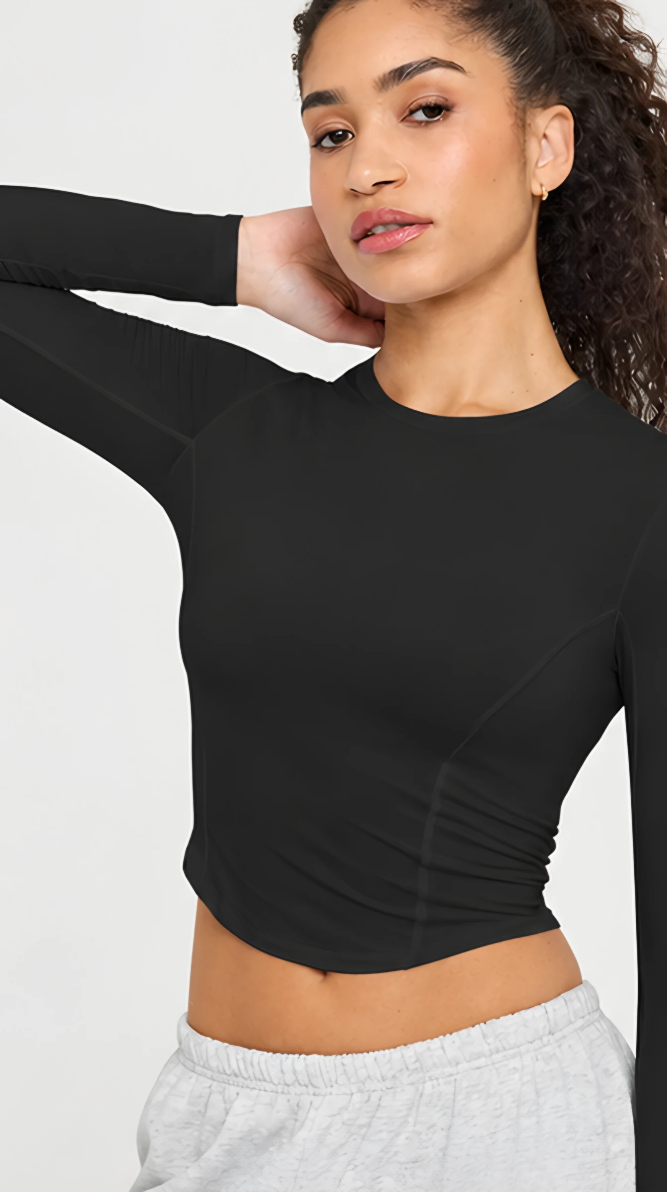Classy Soft Mid Long Sleeve Top, worn, front