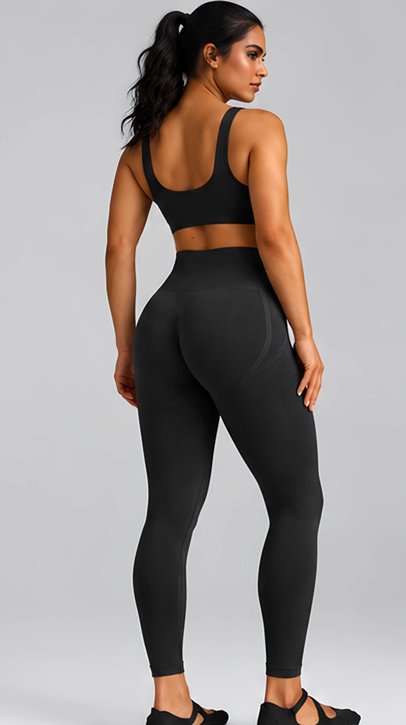 Seamless Classy Ribbed High-Waist Leggings, worn, back