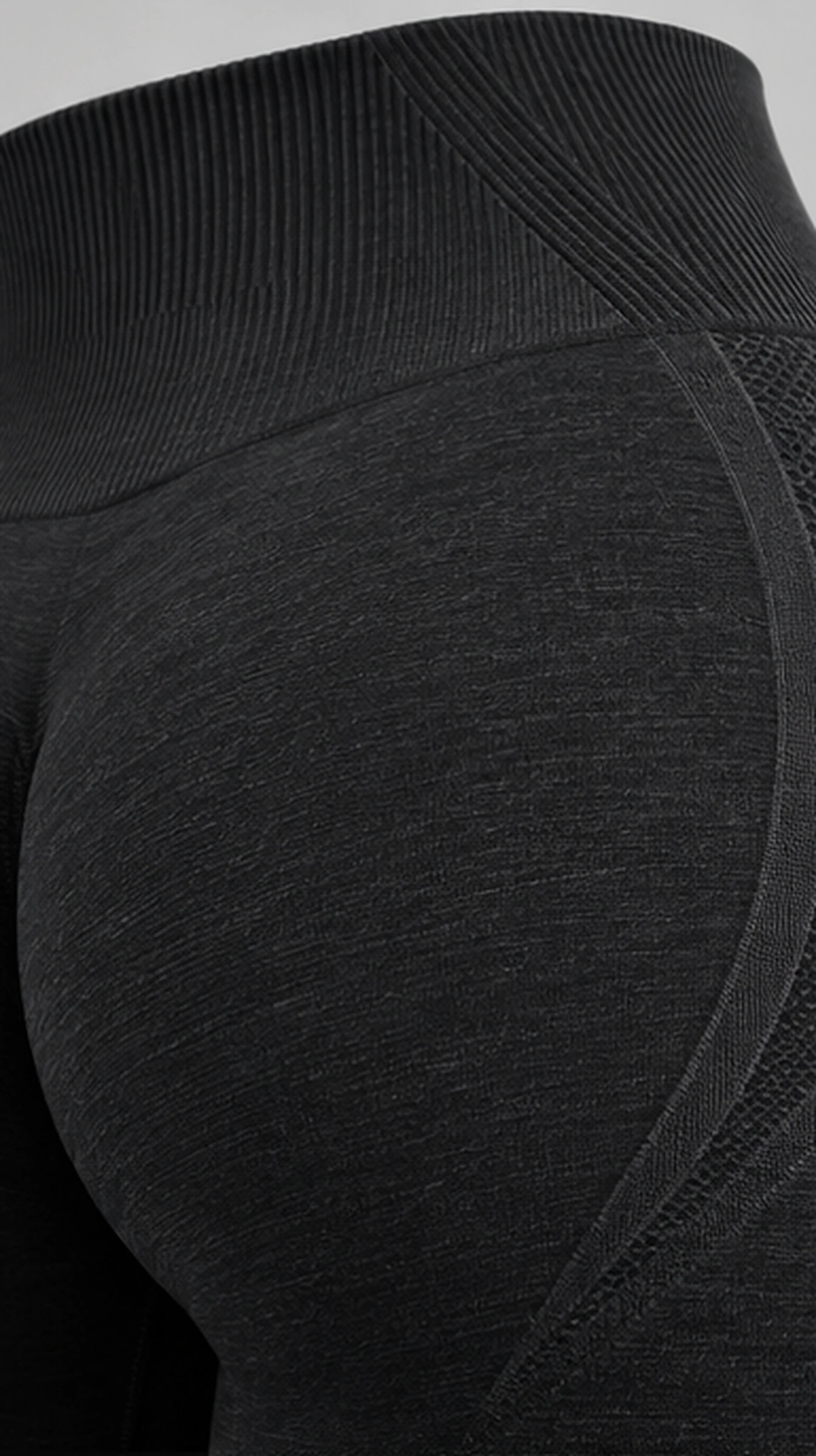Seamless Classy Ribbed High-Waist Leggings, close-up of the seat panels and waistband
